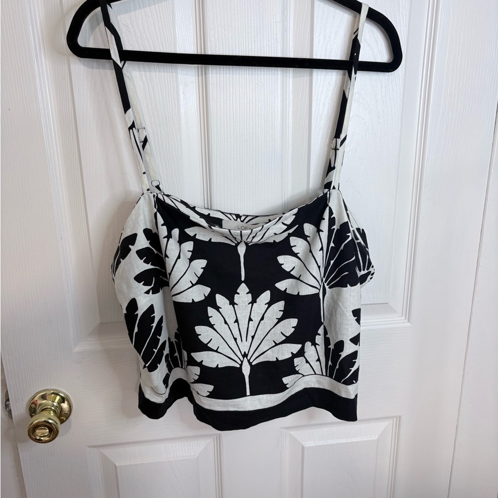 NWT LOFT Palm Linen-Blend Cami – Black & White – Size 18 | Modern Polished Tank - Picture 3 of 12